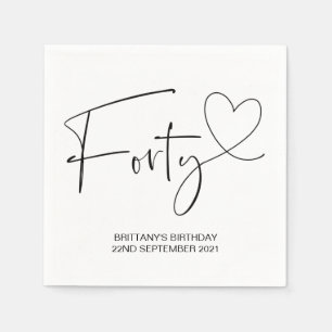 Simple Black and White 40th Birthday Party Decor Napkin