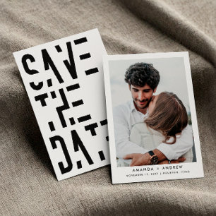 Simple Black and White 70s Retro Stripes Wedding Save The Date