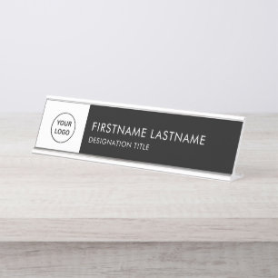 Simple Black and White - Add Logo, Name, Title Desk Name Plate