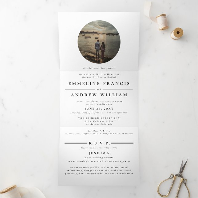 Simple Black and White All in One Wedding  Tri-Fold Announcement (Inside)