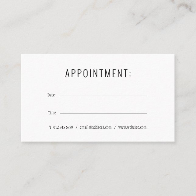 Simple Black and White Appointment Reminder Card (Front)