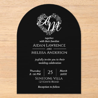 Simple Black and White Arch Wedding Acrylic Invitations