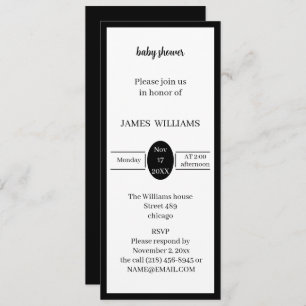 Simple Black And White Baby Shower Personalised Invitation