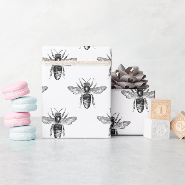 Simple Black And White Bee Pattern Wrapping Paper (Baby Shower)