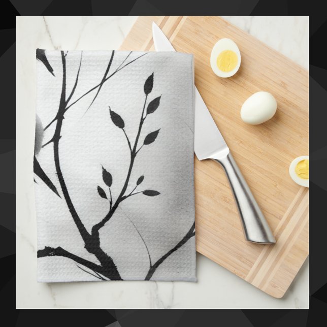 Simple Black and White Birds Perching in Trees |  Kitchen Towel (Creator Uploaded)