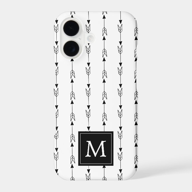 Simple Black and White Boho Arrow Pattern Monogram (Back)