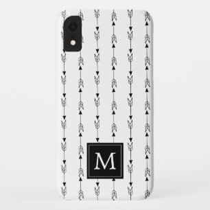 Simple Black and White Boho Arrow Pattern Monogram iPhone XR Case