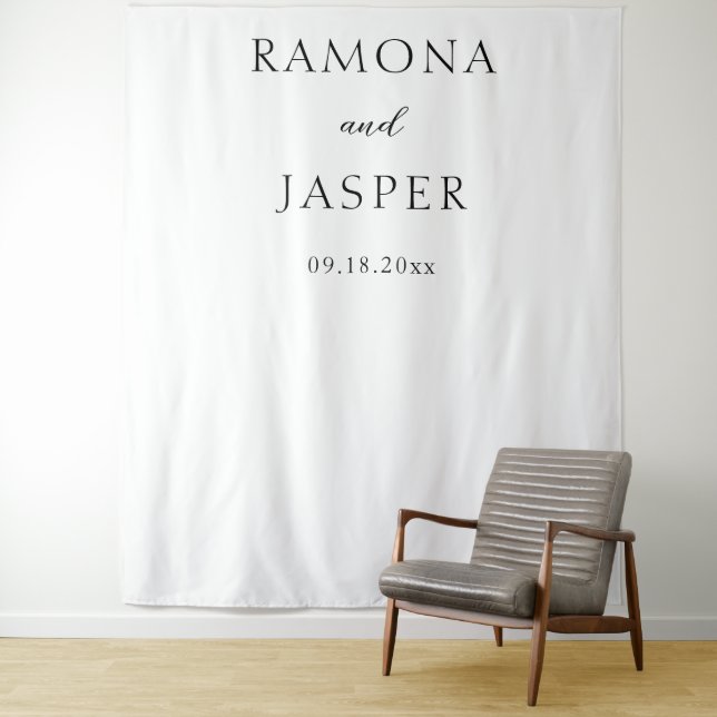 Simple Black and White Bold Wedding Backdrop Tapestry (In Situ)