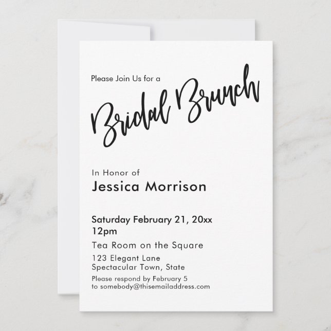 Simple Black and White Bridal Brunch Typography Invitation (Front)
