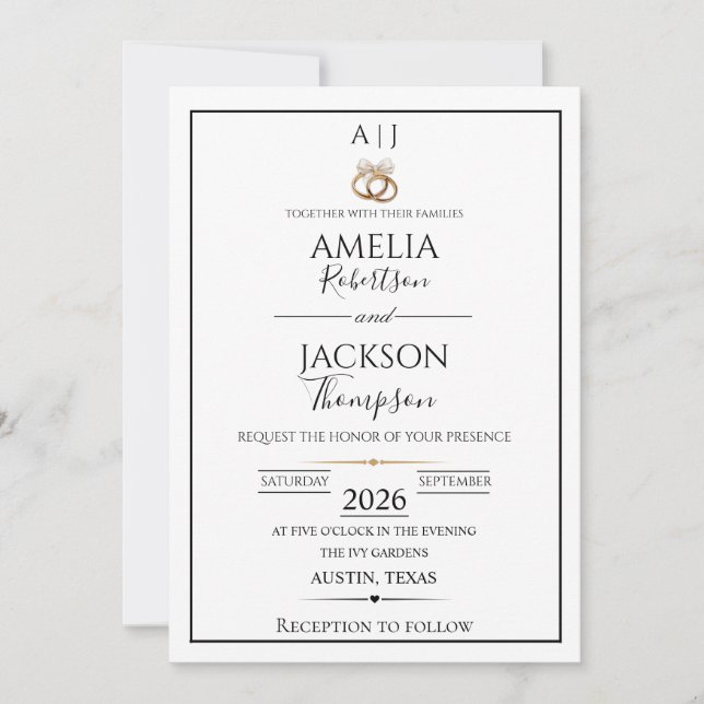 Simple Black and White Budget Wedding Invitation (Front)