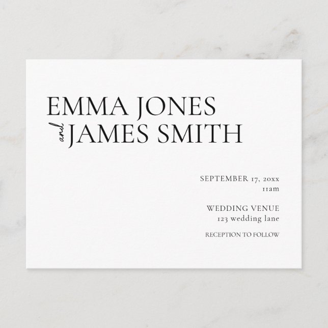 Simple Black and White Budget Wedding Invitation (Front)