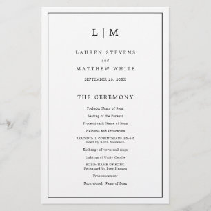 Simple Black and White Budget Wedding Program