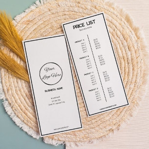Simple black and white business price list rack card