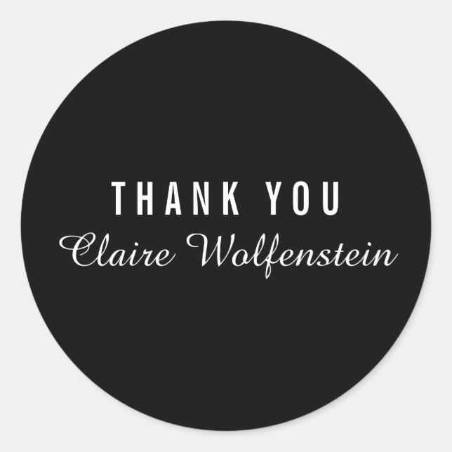 Simple Black and White Business Thank You Classic Round Sticker (Front)