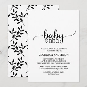 Simple Black and White Calligraphy Baby BBQ Invitation