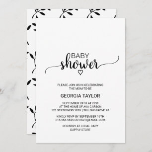 Simple Black and White Calligraphy Baby Shower Invitation