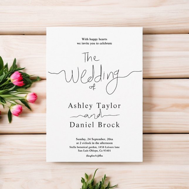 Simple Black And White Calligraphy Elegant Wedding Invitation (Creator Uploaded)