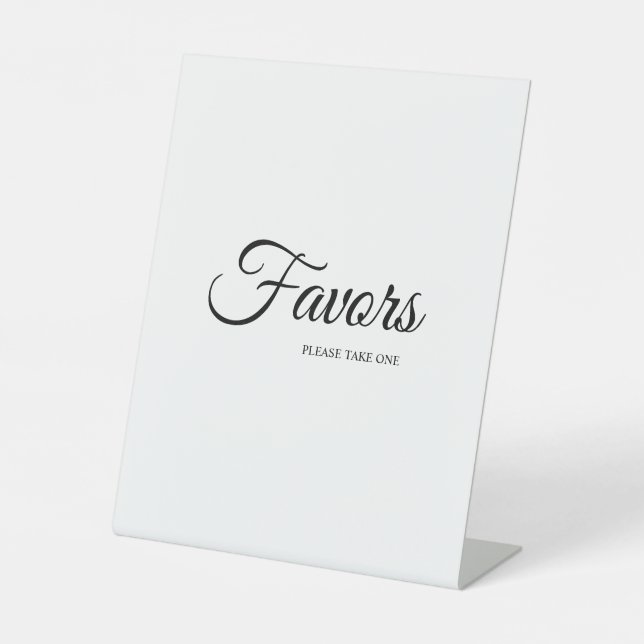 Simple Black and White Calligraphy Favours Pedestal Sign (Front)