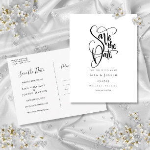 Simple Black and White Calligraphy Save the Date Postcard