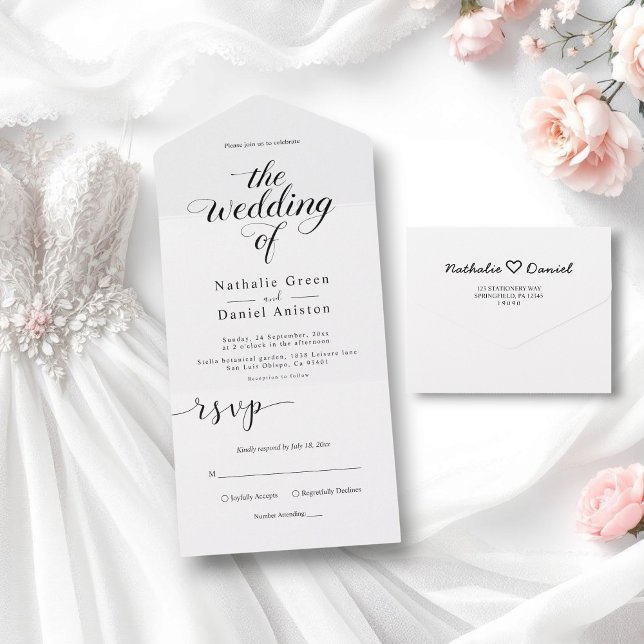 Simple Black and White Calligraphy Script Wedding All In One Invitation (Creator Uploaded)