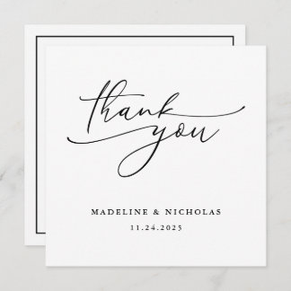 Simple Black And White Calligraphy Thank You Card