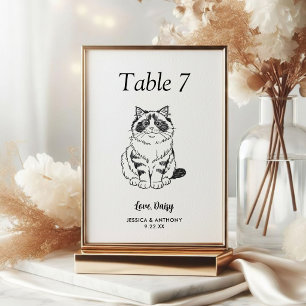 Simple Black and White Cat Wedding Table Number