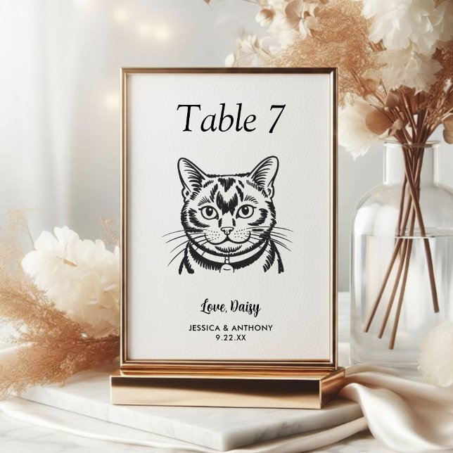 Simple Black and White Cat Wedding  Table Number (Creator Uploaded)