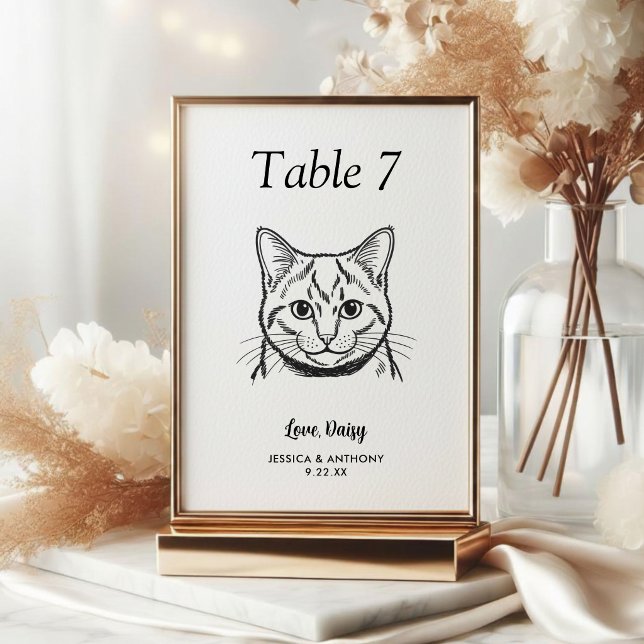 Simple Black and White Cat Wedding  Table Number (Creator Uploaded)