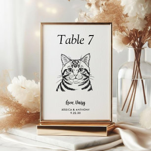 Simple Black and White Cat Wedding Table Number