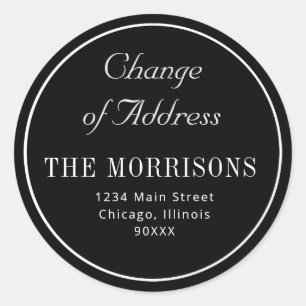 Simple black and white change of address classic round sticker
