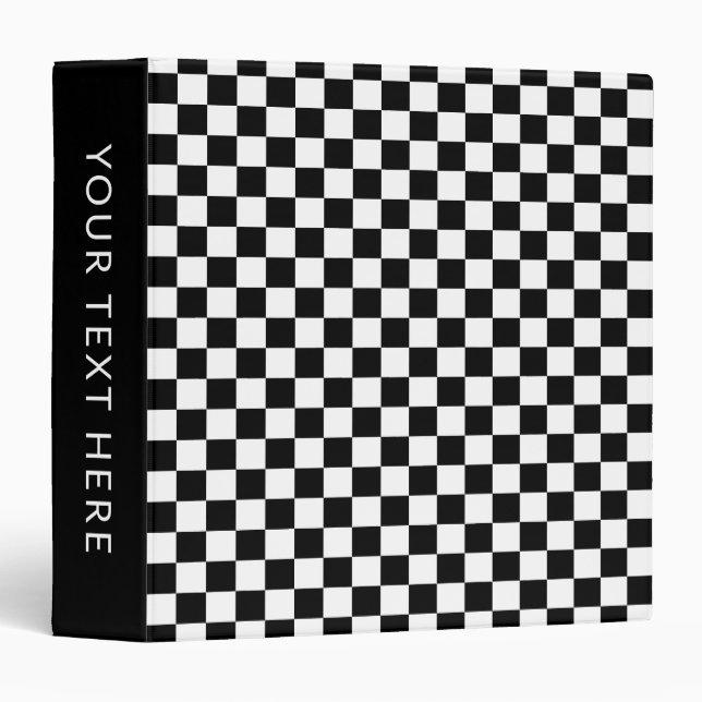 Simple Black and White Chequerboard Pattern Binder (Front/Spine)