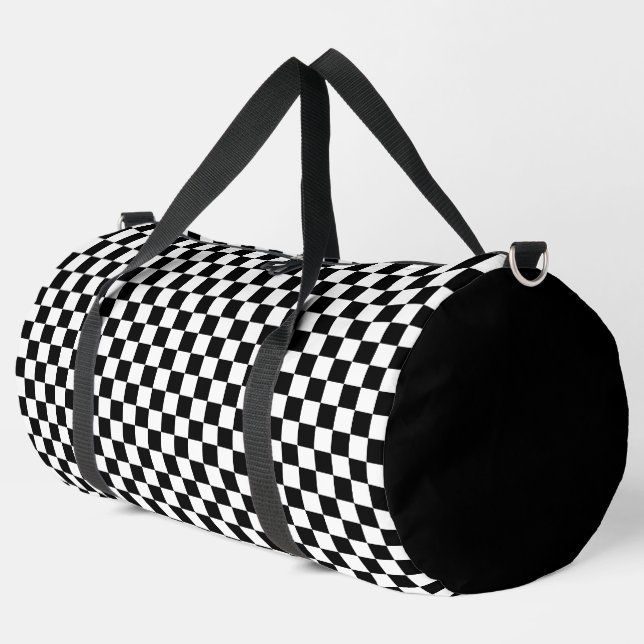 Simple Black and White Chequered Pattern Duffle Bag (Left Corner)