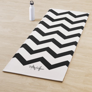 Simple Black and white Chevron pattern Monogram Yoga Mat