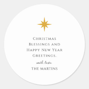 Simple Black and White Christmas Star Personalized Classic Round Sticker