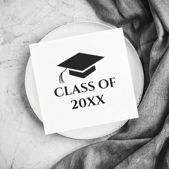 Simple Black and White Class of Graduation Year Napkin (Simple Black and White Graduation Class Graduation Party Napkins.)