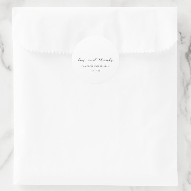 Simple Black and White Clean Wedding Classic Round Sticker (Bag)