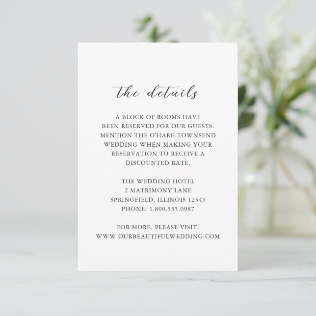 Simple Black and White Clean Wedding Enclosure Card (Standing Front)