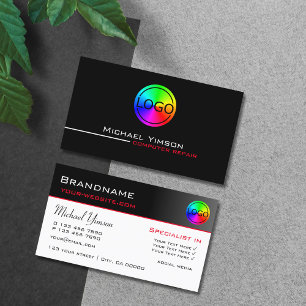 Simple Black and White Cool with Logo Professional Business Card