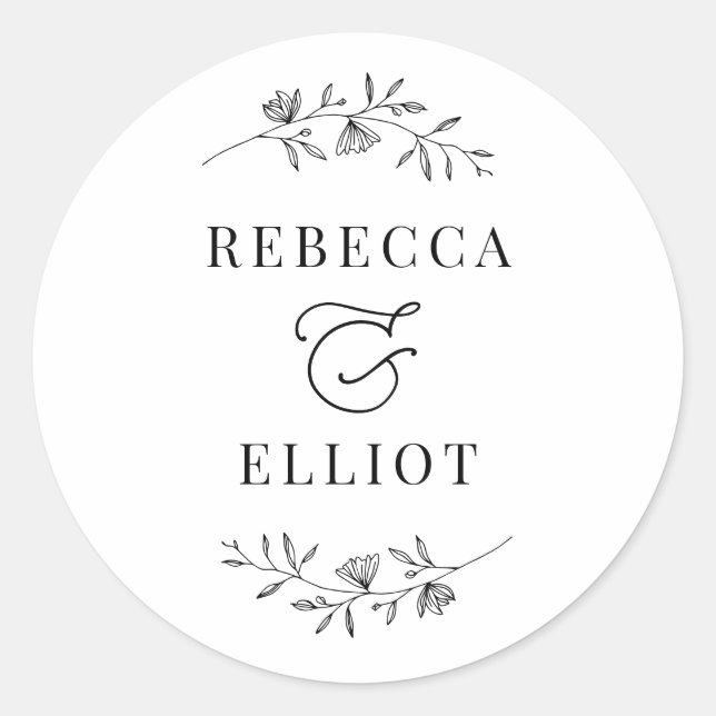 Simple Black and White Couple Names Classic Round  Classic Round Sticker (Front)