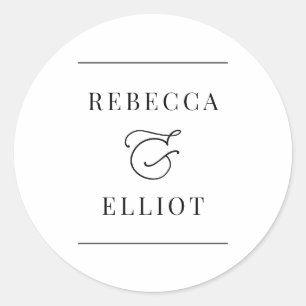 Simple Black and White Couple Names Classic Round Sticker