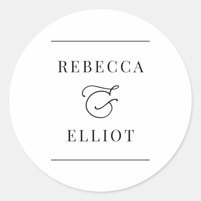 Simple Black and White Couple Names Classic Round Sticker (Front)