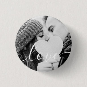Simple Black and White Couple Photo Script 1 Inch Round Button