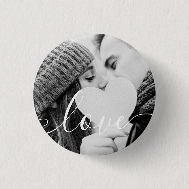 Simple Black and White Couple Photo Script 1 Inch Round Button (Front)