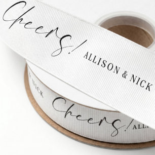 Simple Black and White Custom Cheers Wedding Grosgrain Ribbon