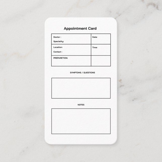 Simple Black and White Doctor Appointment Card  (Front)