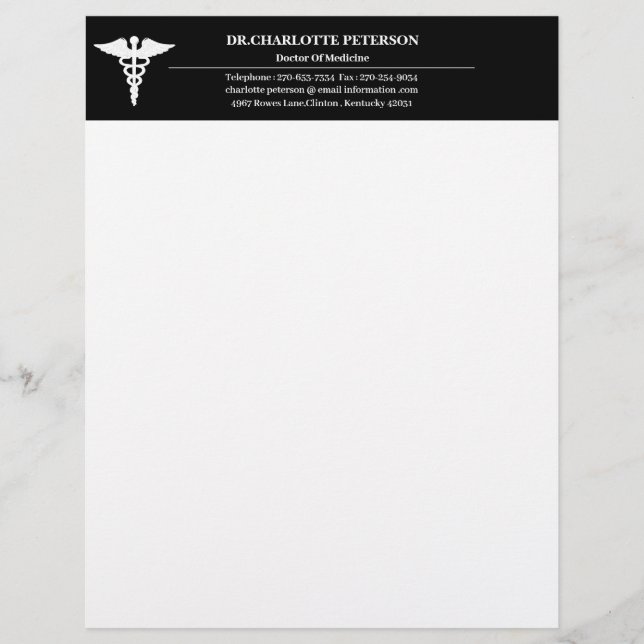 Simple Black And White Doctor  Letterhead (Front)