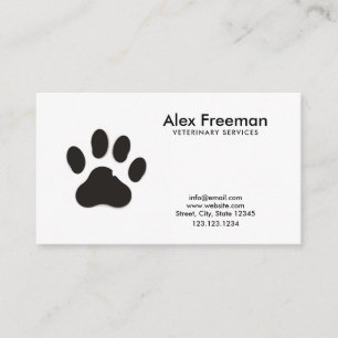 Simple Black and White Dog Paw Veterinary Business Card