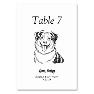 Simple Black and White Dog Wedding Table Number