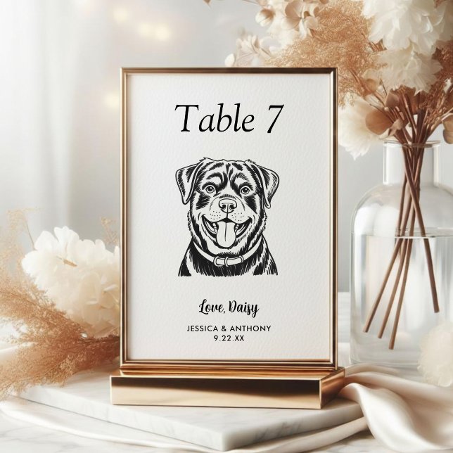 Simple Black and White Dog Wedding  Table Number (Creator Uploaded)