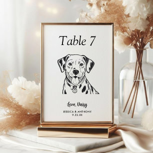 Simple Black and White Dog Wedding Table Number